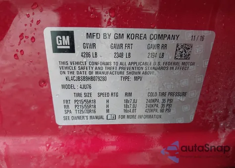 2017 Buick Encore Preferred Ii from USA, damaged, VIN KL4CJBSB9HB079280